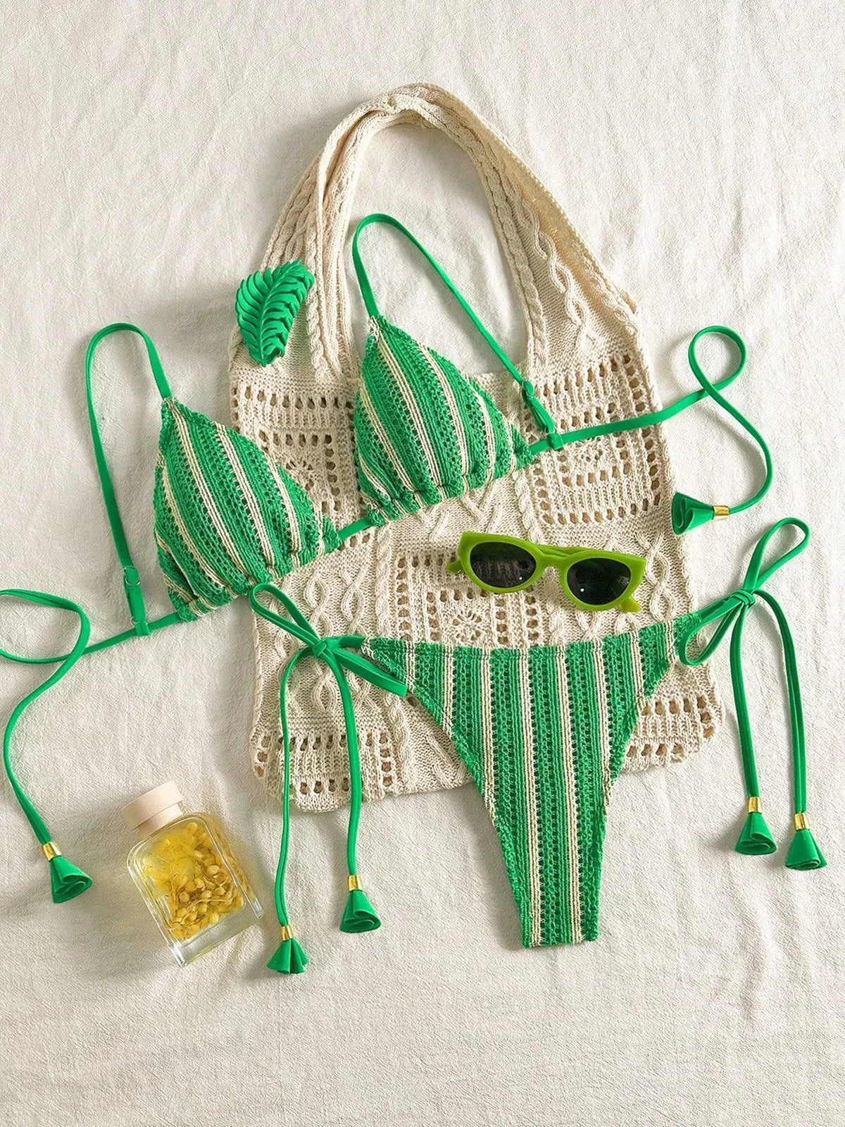 DEKA Women's Stripe Rope Tie-Up Bikinis Set Swimsuit Brazilian Bandage Swimwear Push Up Swim Biquini Beachwear Bathing Suit