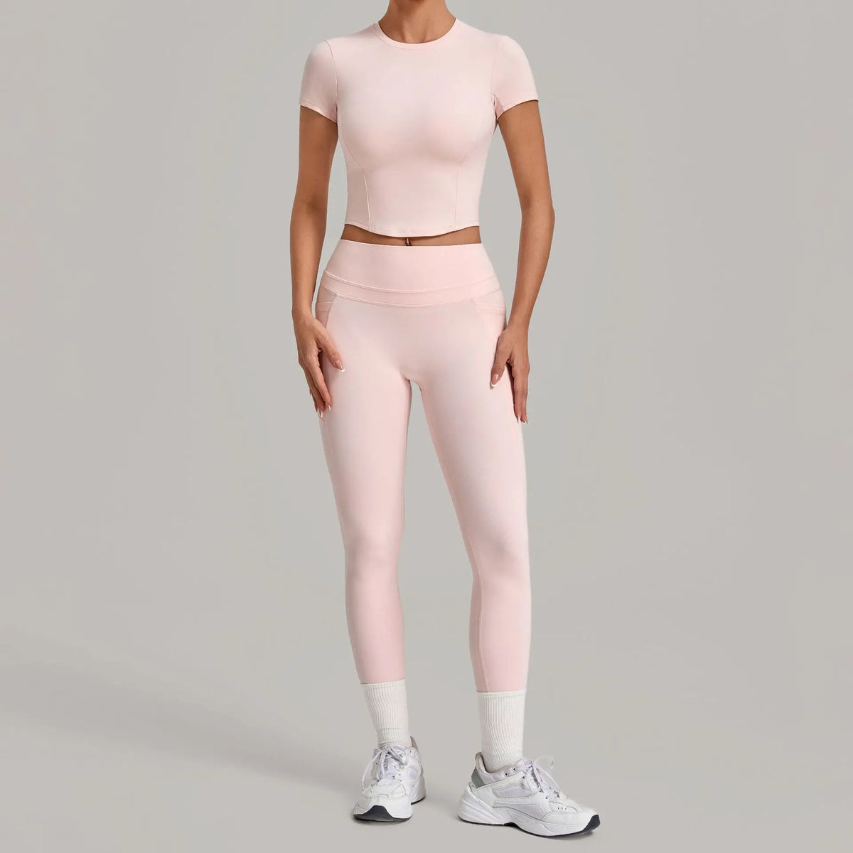 Women's Seamless Yoga Sets Sports Fitness Hip-lifting High Waist Pants Slim Fit Short-sleeve Suits Workout Running Training Sets