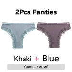 FINETOO 2Pcs/Set Women Cotton Brazilian Panties Plus Size M-2XL Lingerie Sexy Lace Underwear Low Rise Girls Intimates Underpants