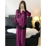 Spring and summer women's pajamas lace sweet cardigan long-sleeved suit home wear
