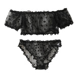Women 2-Piece Transparent Erotic Sexy Lingerie Dot Embroidery Mesh Fancy Outfit Romantic Hot Underwear Set Bra And Panty Sets