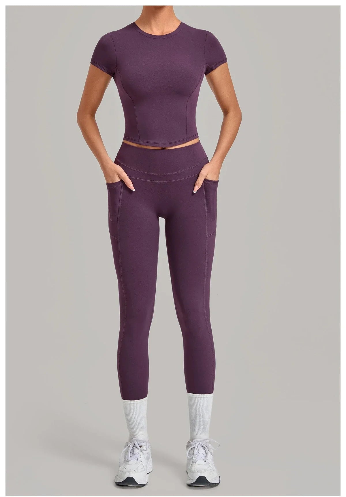 Women's Seamless Yoga Sets Sports Fitness Hip-lifting High Waist Pants Slim Fit Short-sleeve Suits Workout Running Training Sets