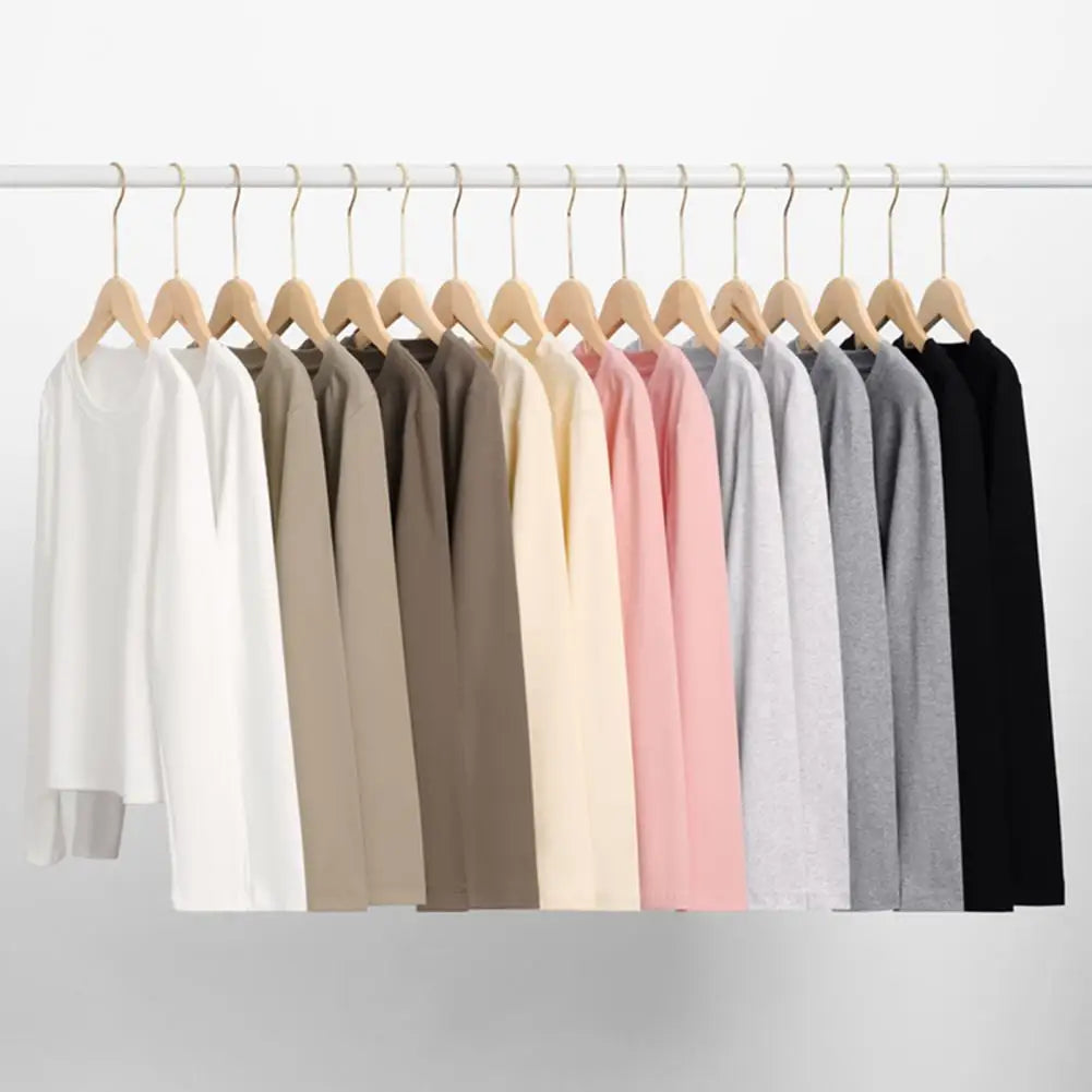 Women Long Sleeve T-shirt Crew Neck Tee Breathable Skin-friendly Basic Tee Autumn Winter Inner Wear Top