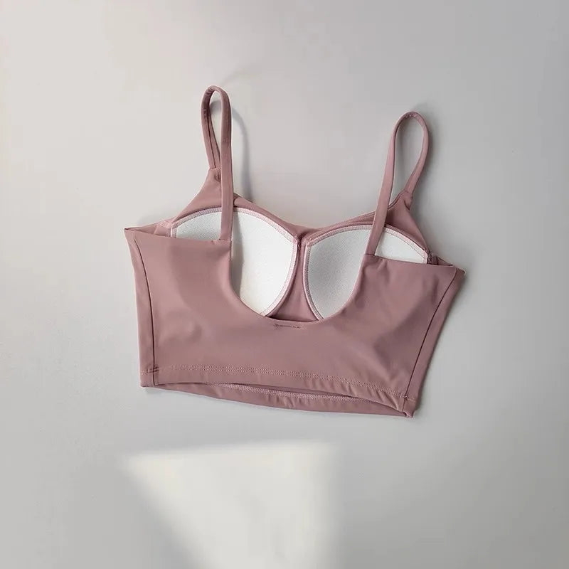 Women's yoga sports bra, small camisole vest integrated fixed gathering sports and fitness bra