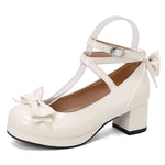 Big Size 50 Sweet Purple Mary Janes Pumps Cute Blue Bow Knot Block Heels Shoes Women White Lovely Lolita Pink y2k Platform Shoes