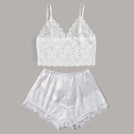 4PCS Women's Long Pajamas Set White Lace Satin Silk Night Lingerie Tops And Shorts Casual Sleepwear Loose Wedding Home Gown