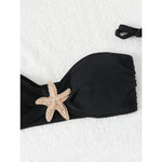 New White 3 Pieces Starfish Bandeau Bikini Set Swimsuit Women Swimwear with Sarong Skirts Dress Beach Wear Cut Out Bathing Suit