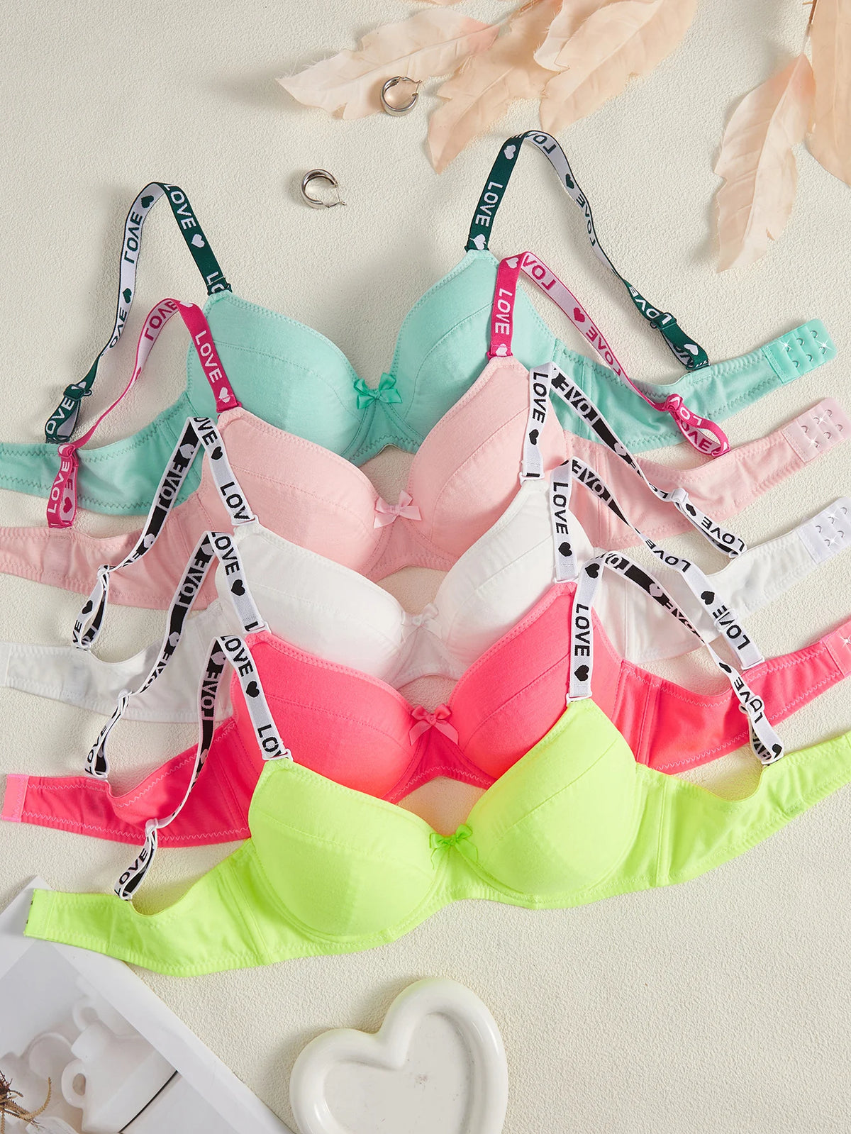 5PCS Dopamine Color Push up Bras Women Adjustable Letter Strap Basic Underwire Bra Stylish Thin Cup Lingerie