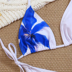 Blue Flower Print Sexy Swimsuit Micro Thong String Halter Triangle 3 Bikini Piece Set Cover Ups Swimwear Woman 2026 Bikinis