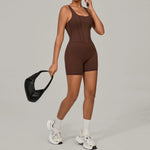 Padded Sports Jumpsuit Short Women Yoga Sets Gym Bodysuits Sexy Backless Fitness Jumpsuits Female Push Up Workout Overalls