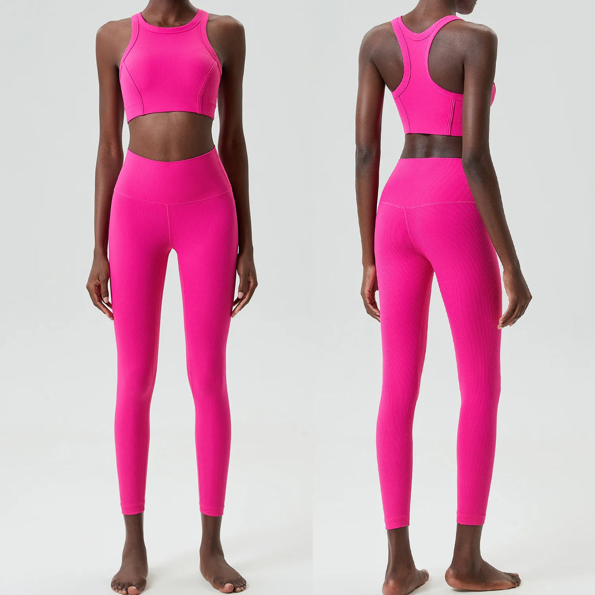 Yoga Set 2 Pieces Women's High Waisted Leggings Sports Vest Exercise Clothing Workout Outfits Fitness Sportswear Gym Tracksuit