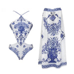 Retro 2Pcs One Piece Swimsuit Women Sexy Bikini Push Up Swimwear Female Halter Swim Suit Bandeau Biquini Beachwear Bathingsuit