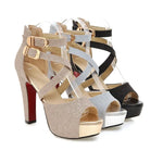 Women's Sandals Summer New Style Fashion Fish Mouth Open Toe Buckle Thick Heel High Heel Women's Shoes Plus Size 33-43 High 11cm