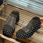 Transparent PVC Wedge Slide Mules Shoes Women Vintage Slip On Platform 7.5CM High Heel Leopard Print Polka Dot Summer Sandals