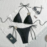 Sexy White Yellow Micro Bikini 2026 Women Metal Flower Push Up Bra Bandage Triangle Swimsuit Beach Bathing Suit Holiday Swimwear