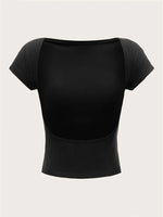 Women's O-neck Backless T-shirt Short Sleeve Solid Color Crop Top Summer Cute Baby Tee Y2K Clothes Bodycon Tunics Fashion Tank