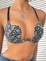 New U-Shaped Push-Up Bra for Women, Sexy Deep V Anti-Sagging Bra, Seamless and Traceless, Cross-Border European and American Style, Sexy Thin Leopard Print Bra
