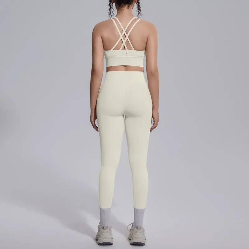 Women's Yoga Set Sports Fitness Running Beautiful Back Slim Fit Bra Hip-lifting High Waist Pants Workout Training Gym Suits