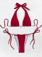Pearls Halter High Cut Strappy Bikini Women Swimwear Female Swimsuit Two-pieces Bikini Set Bather Bathing Suit Swim Beachwear