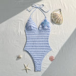 Sexy Holiday Swimwear Women 2026 Blue Sequin Starfish V Neck Hollow Out Backless Tummy Control Bathing Suit One Piece Swimsuit
