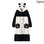 Cartoon Panda Plush Pajamas Robes Anime Adult Nightgown Winter Long Sleeve Night Dress Halloween Party Comfy Kawaii Girl Slipper