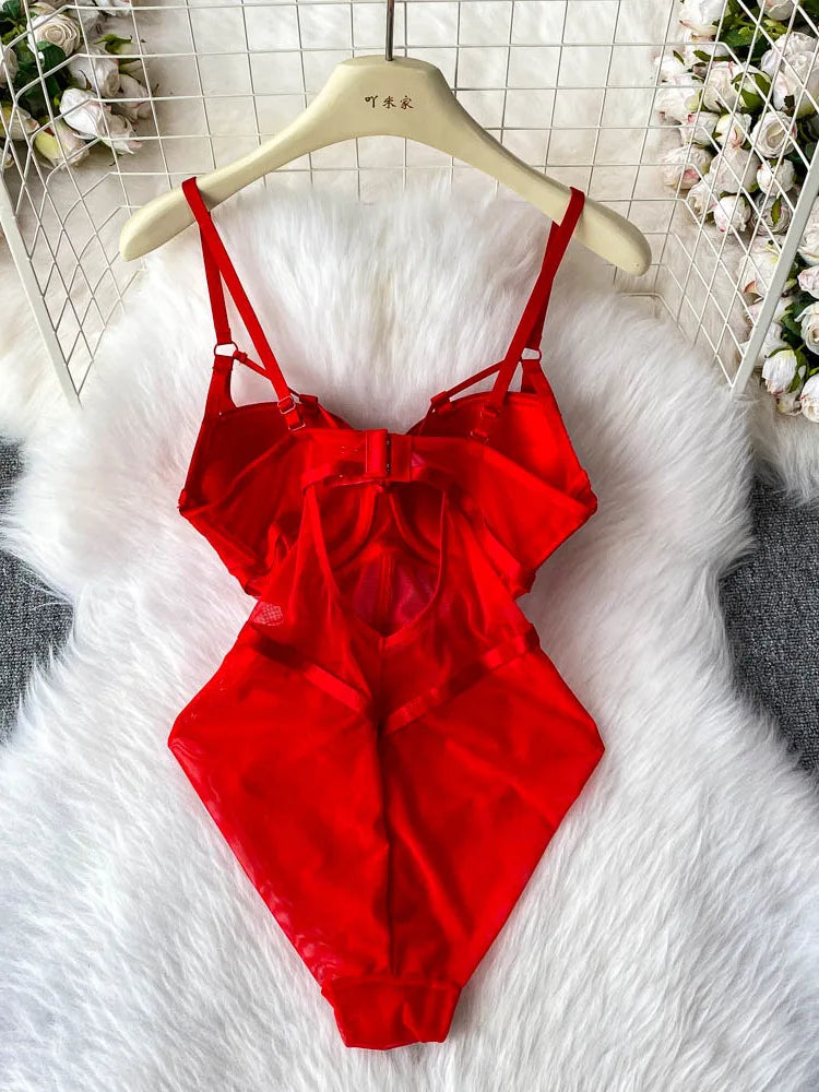 MOYISU Sexy Western Style Bodysuit for Women Sheer Net Halter Push Up Pads Summer Lingerie Figure Control See Through Hot Sale