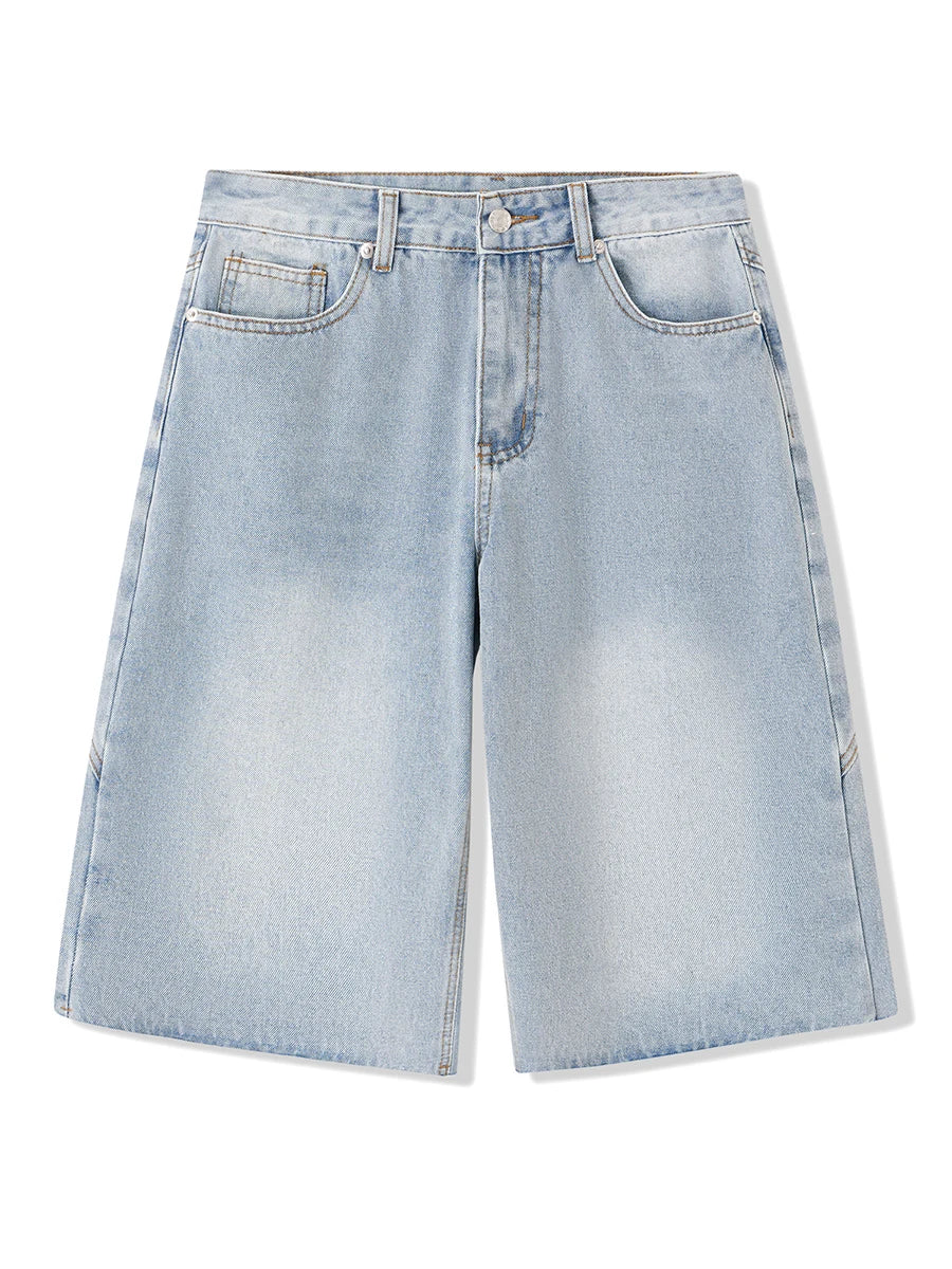 Summer Women Wide Leg Cropped Jeans High Waist Loose Fit Mid Pants Daily Casual Denim Pants Streetwear