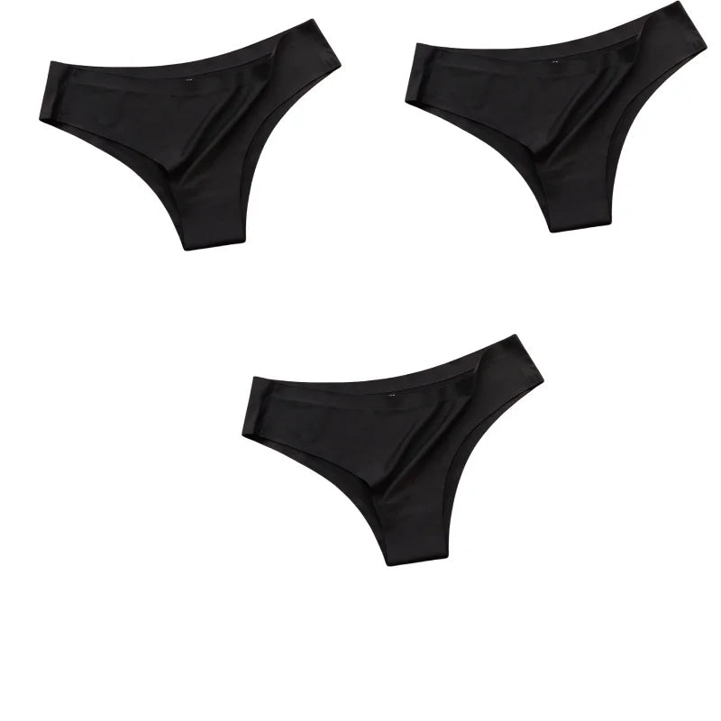 3Pcs/Set Women's Smooth Ice Silk Briefs Low-Rise Ice Silk Brazilian Panties No-Show Breathable Underwear Seamless Bikin