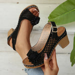 Fashion Flowers High Heels Sandals Women Back Strap Hollow Out Summer Sandles Woman 2025 Plus Size Thick Heeled Sandalias Mujer