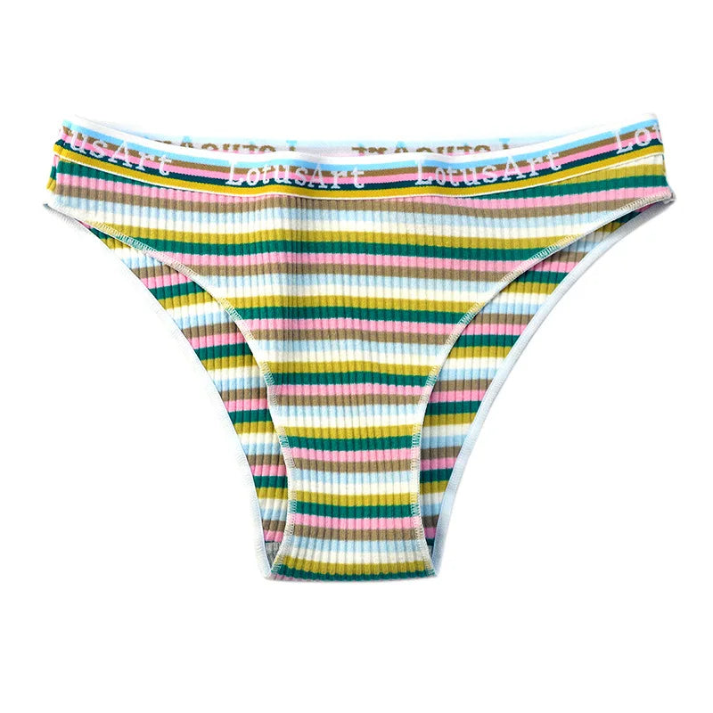6PCS/Set Cotton Panties For Women Striped Briefs Low Waist Bottoms Female Sports Underpants Seamless Underwear Sexy Lingerie