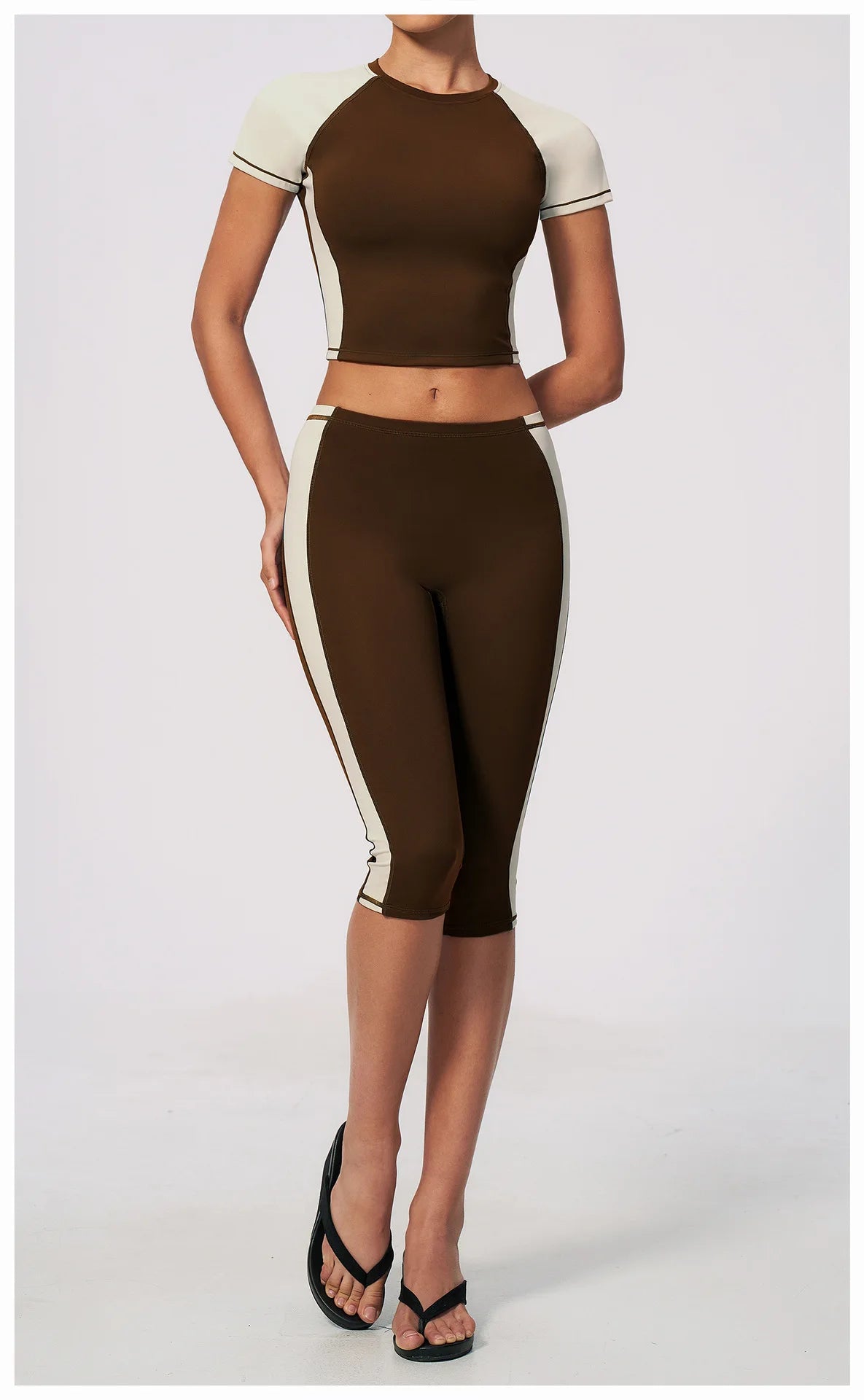 Color Blocking 2PCS Yoga Set Women's Tracksuit Short Sleeve O Neck Sports T Shirts High Waist Cropped Pants Tight Fitness Suits