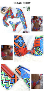 Sexy Two Piece Swimsuit Swimwear Women Push Up Long Sleeve Print Bathing Suit Beachwear Female New Banadores Bikinis 2026 Mujer