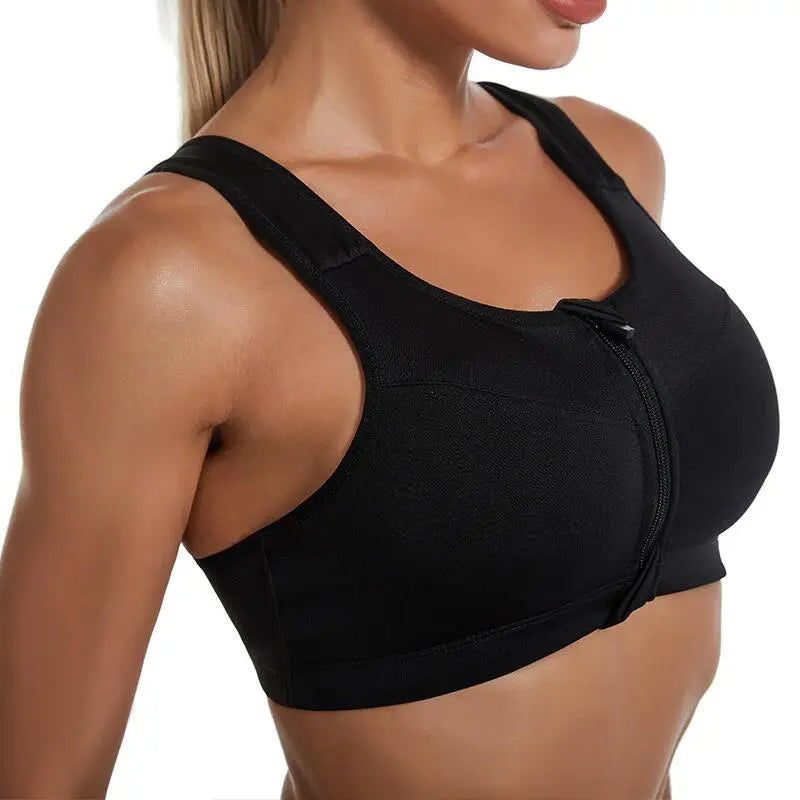Solid Color Sports Bra Gathered Without Steel Ring Running Vest Fitness Front Zipper Tops Sexy Shockproof Women's Underwear