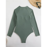 Sexy High Cut Printed Long Sleeve Zipper Surf Rash Guard One Piece Swimsuit Women Swimwear Female Bather Bathing Suit Swim V6285