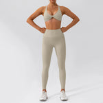 Hearuisavy Summer 2PCS Long Sleeve Gym Set Women Yoga Clothes Quick-Drying Sportswear Running Leggings Workout Sports Crop Top