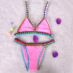 Pink Crochet Bikini 2025 Sexy Women Swimsuit Female Swimwear Micro Bikini Set Bandeau Swimming Suit Beachwear Brazilian Biquini