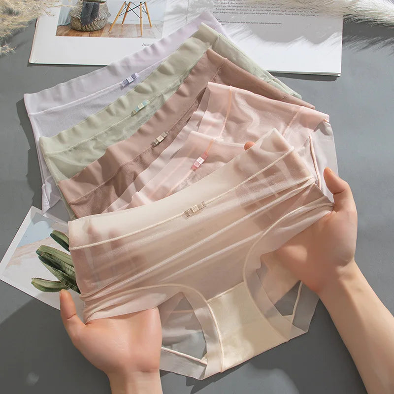 1PC Women Sexy Panties Solid Color Underpants Thin Seamless Ice Silk Quick Drying Briefs Female Underwear Cool Panties Lingerie