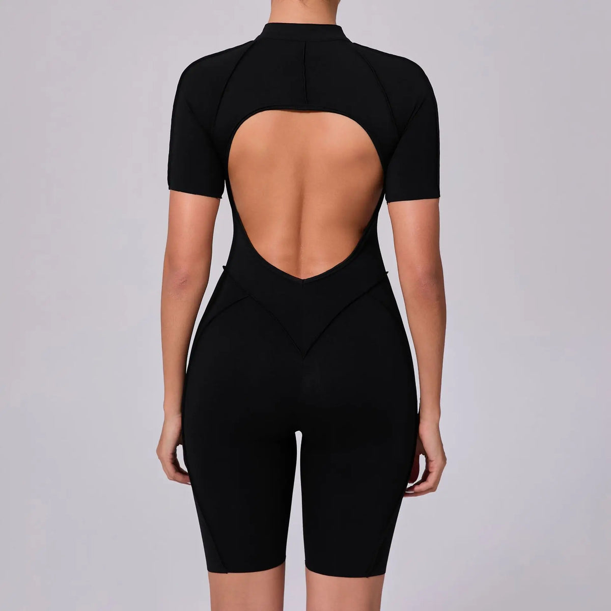 Summer Zipper Short Sleeve Yoga Jumpsuit Women Outerwear Sports Fitness Hip-lifting Backless One-piece Workout Gym Tracksutis
