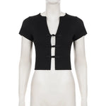 Sexy hot girl solid color short-sleeved T-shirt round neck slim basic versatile top