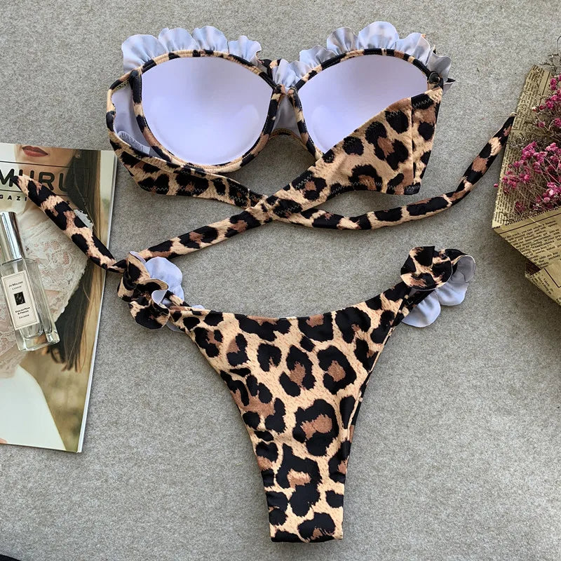 DEKA Bandeau Bikini Women's Sexy Push Up Set Two Piece Swimsuit Floral Bathing Suit Swimwear Summer Beachwear