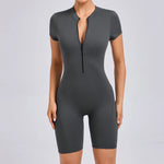 Padded Backless Yoga Cycling jumpsuitWomen Zipper GYM Sportswear Fitness One Piece Sports Suit V Back Workout Playsuit