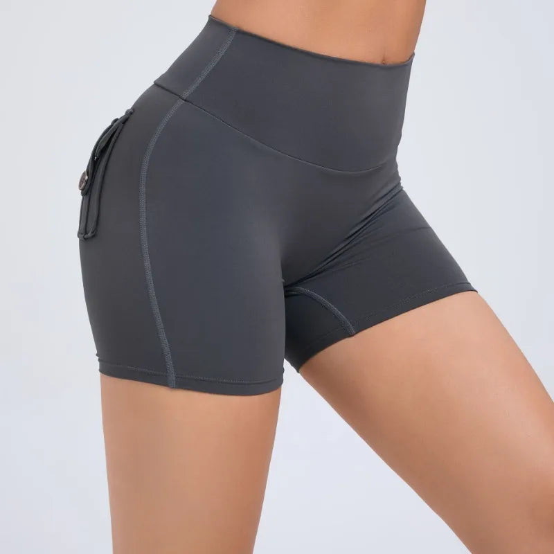 Women's Peach Lifting Yoga Shorts - High Waisted Stretchy Workout Shorts with Button Quick-Dry Tummy Control for Running Fitness