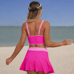 Vintage Black Patchwork Bikini Set 2026 Women Drawstring Pleate Push Up Sports Bra Swimwear Skirt High Waist Two Piece Swimsuit