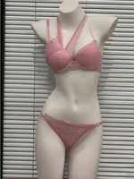 French Style Pure Desire Lingerie Set 3cm Thick Padded Cup Pink Diagonal Strap Nightclub Wear Sexy Bra Panty Set 32-38AB Canada