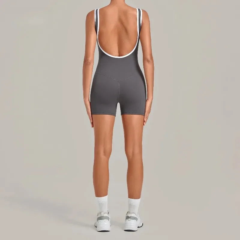 Women's Seamless Yoga Jumpsuits Sports Fitness Gym Sleeveless Backless Hip-lifting Shorts One-piece Training Workout Jumpsuit