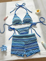 Sexy Red Striped Knitted Bikini Set 2026 Women Patchwork Push Up Bra Thong Swimsuit Beach Bathing Suit Cover Up 3 Piece Swimwear