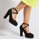 2026 Plus Size 43 Elegant Pink Cross-strap Pumps Office Lady Classic Black High Heels Shoes Women Purple Platform Party Shoes