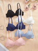 5PCS Ribbed Solid Woman Bra Lace Trim Underwire Push Up Bra Adjustable Straps Soft Breathable Top