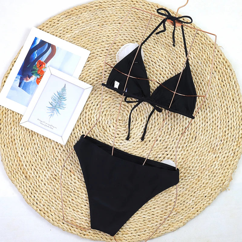 3D Floral Print Brazilian Micro Bikini Set Solid Color Sexy Women's Biquini Beachwear Swimming Suit for 2025