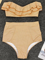 2025 Striped Top Ruffle High Waist Bikini Women Swimwear Female Swimsuit Two-pieces Bikini set Bandeau Bikinis Bathing Suit Swim